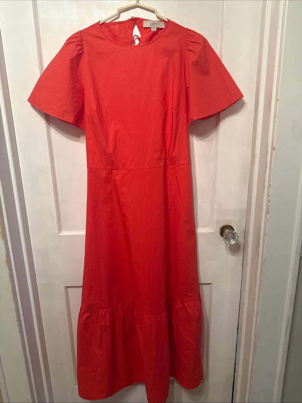 LOFT Red Flutter-Sleeve Midi Dress